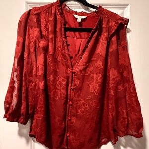 LC Lauren Conrad Red Sheer Floral Blouse FINAL CHANCE
